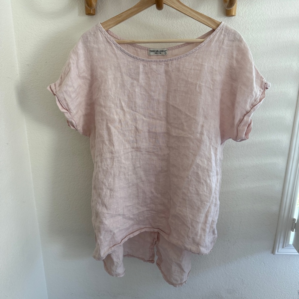 Terzo Millennio 100% Linen pink Tunic Shirt  Made in Italy size L boho lagenlook
